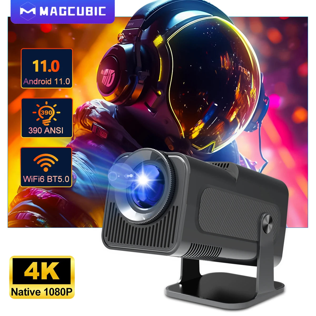 4K Android 11 Portable 1080P Projector 